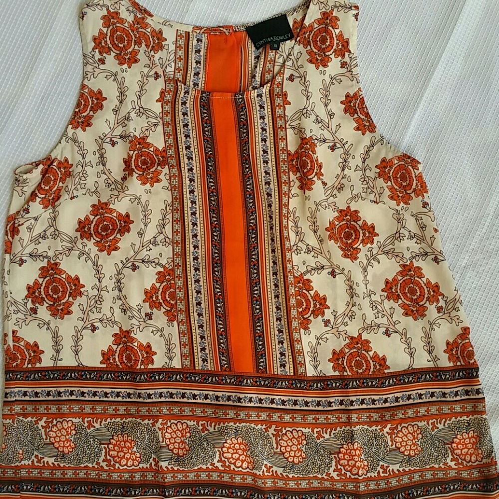Cynthia Rowley Orange and Cream Patterned Blouse